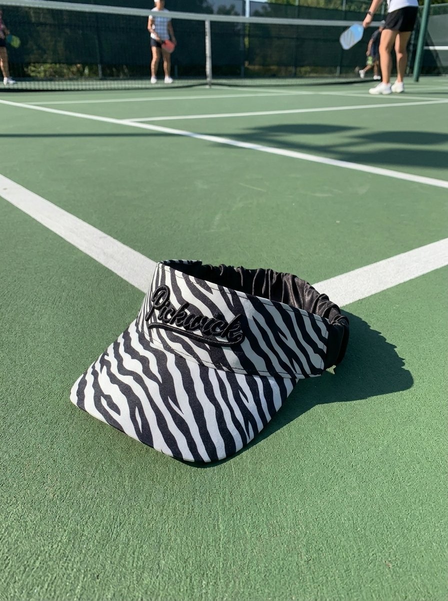 The Flexband Visor in Zebra resting on a green court line